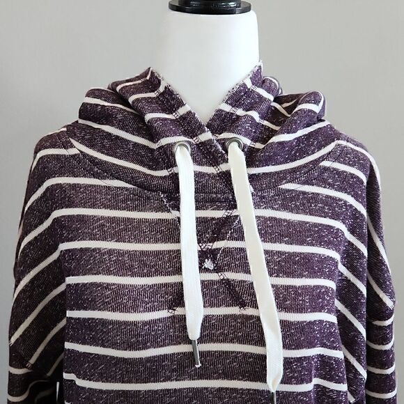 Striped Purple Hoodie Sweater with Drawstring - Picture 2 of 9